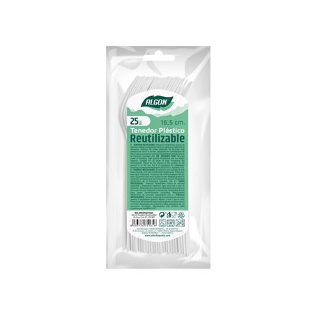 PACK 25 CUCHARAS POSTRE PLASTICAS REUTILIZABLES BLANCAS ALGON - BA01054275165.