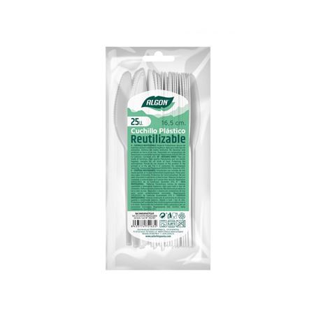 PACK 25 CUCHILLOS PLASTICOS REUTILIZABLES BLANCAS ALGON - BA01054275163