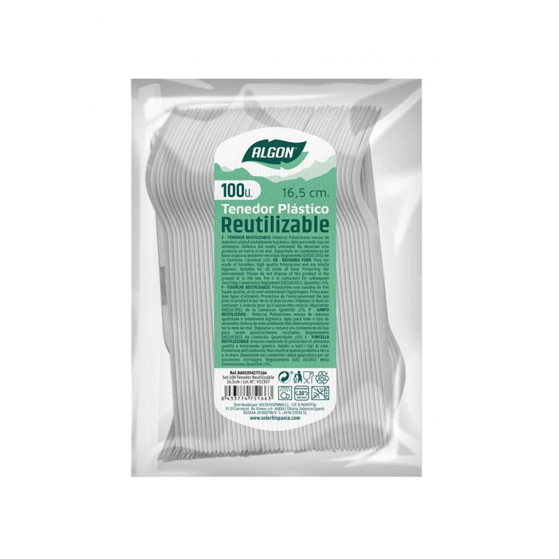 PACK 100 TENEDORES PLASTICOS REUTILIZABLES BLANCAS ALGON - BA01054275166.