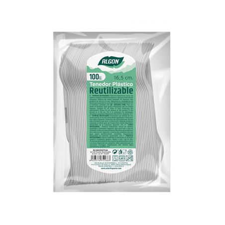 PACK 100 TENEDORES PLASTICOS REUTILIZABLES BLANCAS ALGON - BA01054275166.
