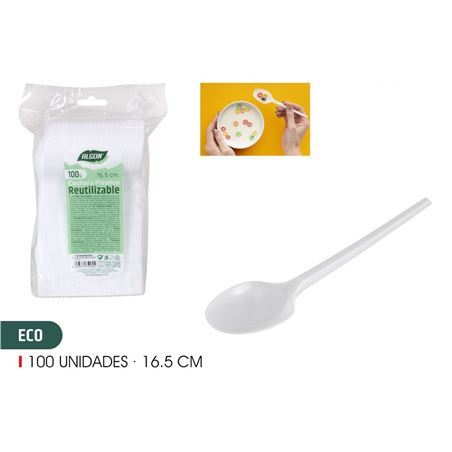 PACK 100 CUCHARAS PLASTICAS REUTILIZABLES BLANCAS ALGON - BA01054275162