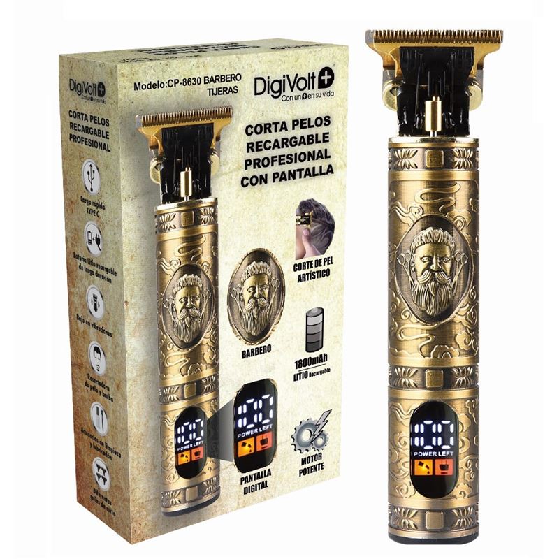 CORTAPELO METAL BARBERO TIJERAS RECARGABLE CON PANTALLA DIGIVOLT - CP8630
