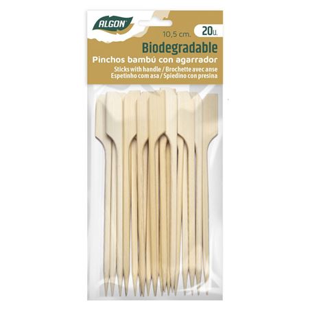 PACK 20 PINCHOS BAMBU CON AGARRADOR 10.5CM - BA01019175215.