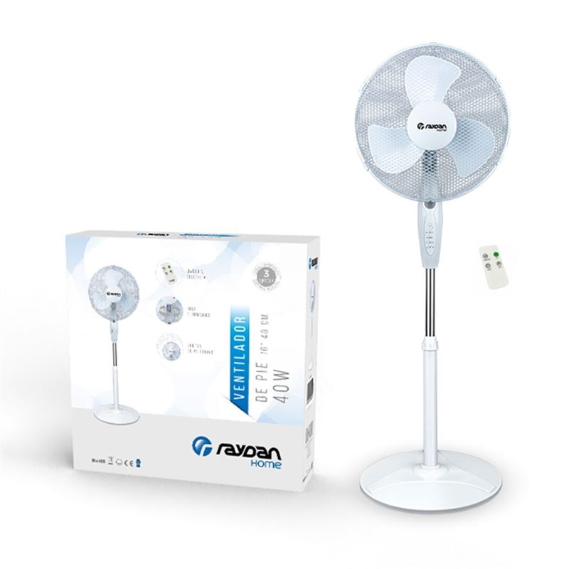 VENTILADOR DE PIE 16" 40CM 40W CON MANDO A DISTANCIA BLANCO - 26045