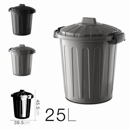 CUBO DE BASURA CON TAPA GRIS/NEGRO 25 LITROS OSKAR - 16636.