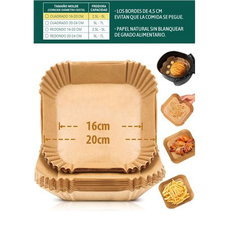 PACK 20 BASES PAPEL PARA AIRFRYER 20X20CM ALGON - BA01043675851.