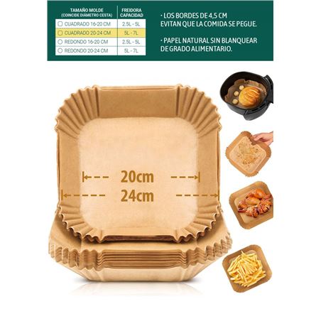 PACK 20 BASES PAPEL PARA AIRFRYER 24X24CM ALGON - BA01043675852.