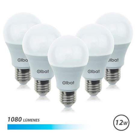 PACK 5 BOMBILLAS LED A60 | 12W | 1080LM | E27 | LUZ FRIA | ELBAT - EB0484