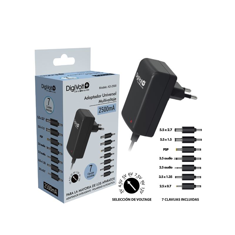 CARGADOR UNIVERSAL MULTIVOLTAJE 2500MAH 7 PUNTAS DIGIVOLT - AD-2500