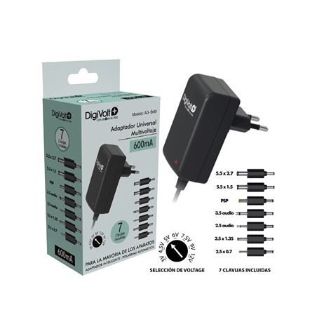 CARGADOR UNIVERSAL MULTIVOLTAJE 600MAH 7 PUNTAS DIGIVOLT - AD-600