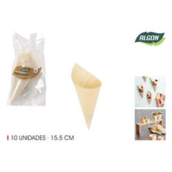 PACK 10 CONOS MADERA APERITIVOS 15.5CM ALGON - BA01019176440.