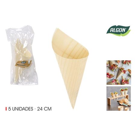 PACK 5 CONOS MADERA APERITIVOS 24CM ALGON - BA01019176442.
