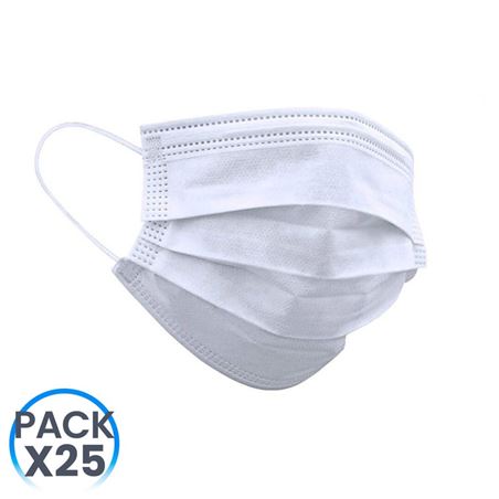 PACK 25 MASCARILLAS HIGIENICAS NO REUTILIZABLES BLANCAS - 19003