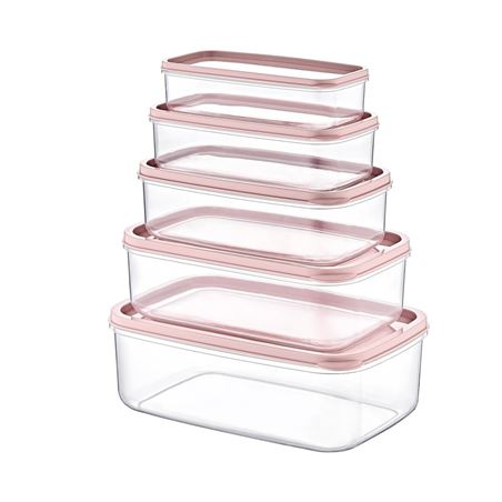 SET 5 TUPPER RECTANGULARES ROSA 330-530-850-1300-2100ML - 04132_1