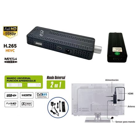 RECEPTOR MINI TDT HD REPRODUCTOR HDMI STICK DVB-T2 FLY COM - 46020