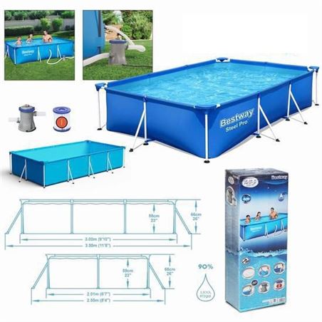 PISCINA RECTANGULAR + BOMBA STEEL PRO 300X201X66 BESTWAY - 56411-1