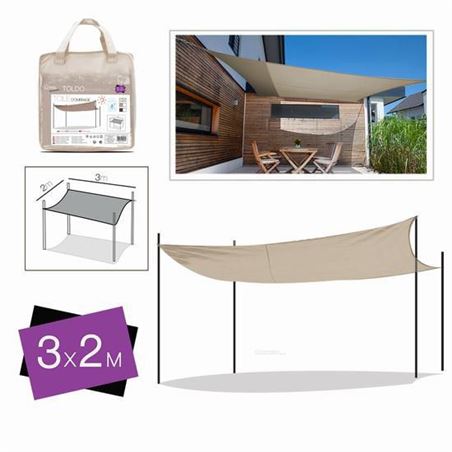 TOLDO RECTANGULAR 2X3 METROS BEIGE + BOLSA - 15823.