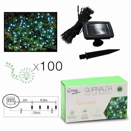 GUIRNALDA DE 100 LED BLANCA 11.9 METROS BATERÍA SOLAR - 800593.