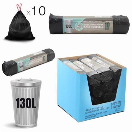 PACK 10 BOLSAS DE BASURA 130 LITROS ECO RECICLADAS NEGRAS - 36106.