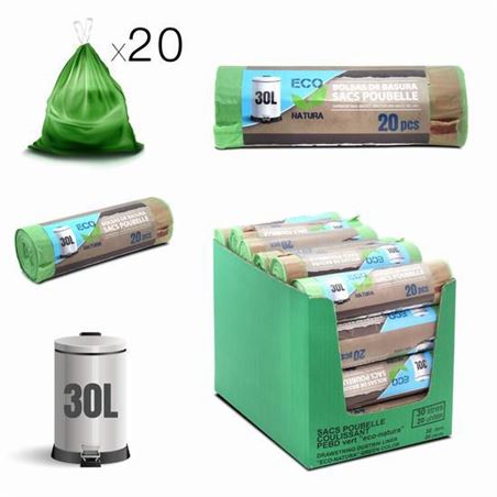PACK 20 BOLSAS DE BASURA 30 LITROS ECONATURA VERDE - 36107.