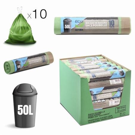 PACK 10 BOLSAS DE BASURA 50 LITROS ECONATURA VERDE - 36108.