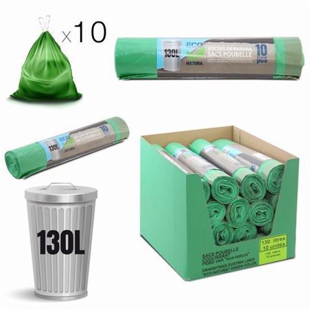 PACK 10 BOLSAS DE BASURA 130 LITROS ECONATURA VERDE - 36110.