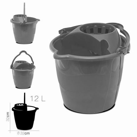 CUBO REDONDO 12 LITROS GRIS CON ESCURRIDOR - 77123.