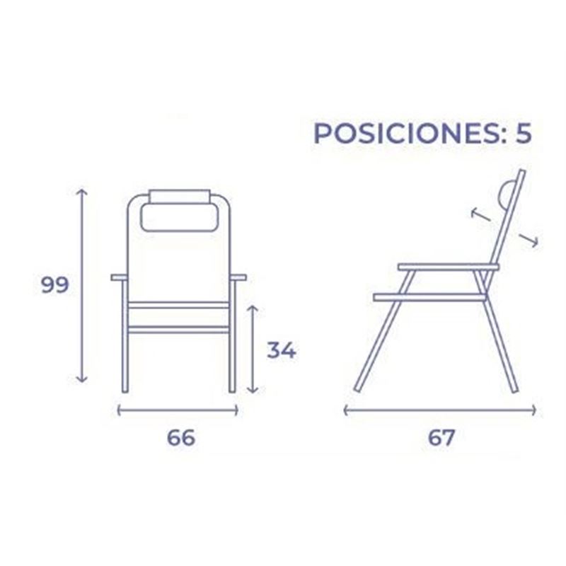 SILLA PLEGABLE 5 POSICIONES ALUMINIO 67X66X99CM CON COJÍN Y ASA - 10247-2