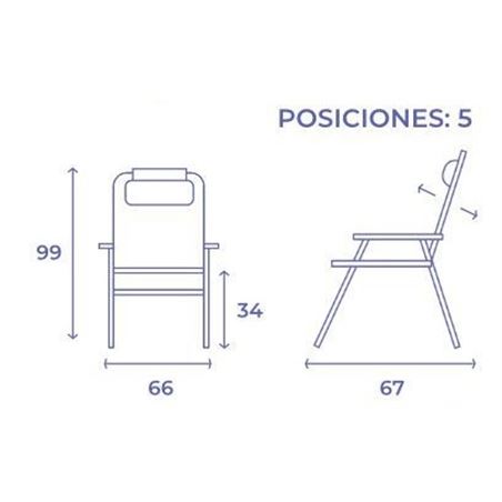 SILLA PLEGABLE 5 POSICIONES ALUMINIO 67X66X99CM CON COJÍN Y ASA - 10247-2