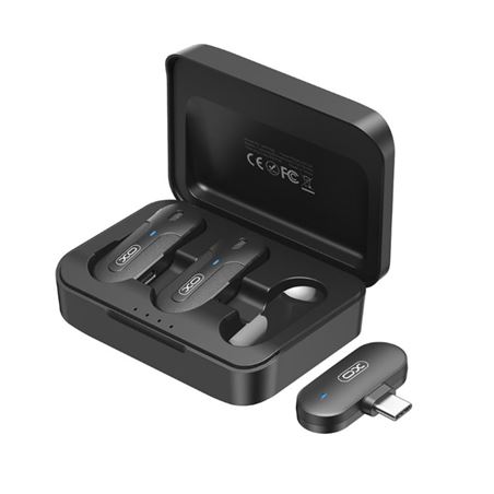 MICROFONO INALAMBRICO DE SOLAPA CON CAJA DE CARGA Y CONECTOR TIPO C XO - XOMKF09A