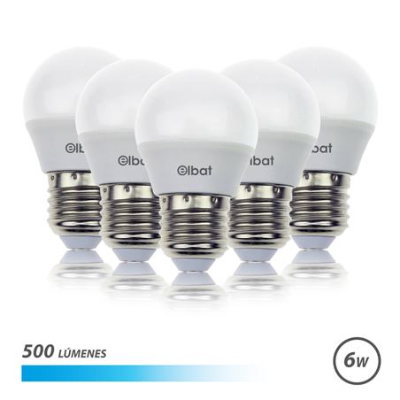 PACK 5 BOMBILLAS LED G45 | 6W | 500LM | E27 | LUZ FRIA | ELBAT - EB0535