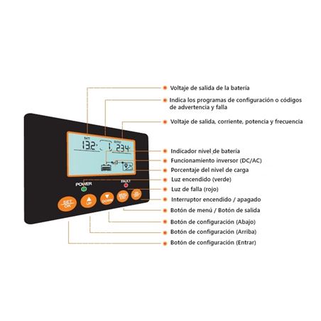CONVERTIDOR DE CORRIENTE ONDA PURA CON PANTALLA LCD 1200W ELBAT - EB0513-4