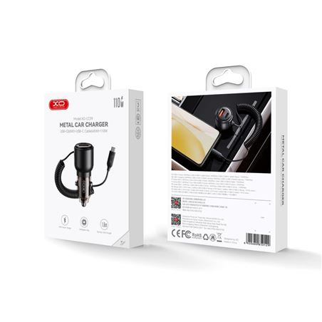 CARGADOR COCHE 2USB 65W+45W CON CABLE TIPO C TIPO CORDON XO - XOCC59-3