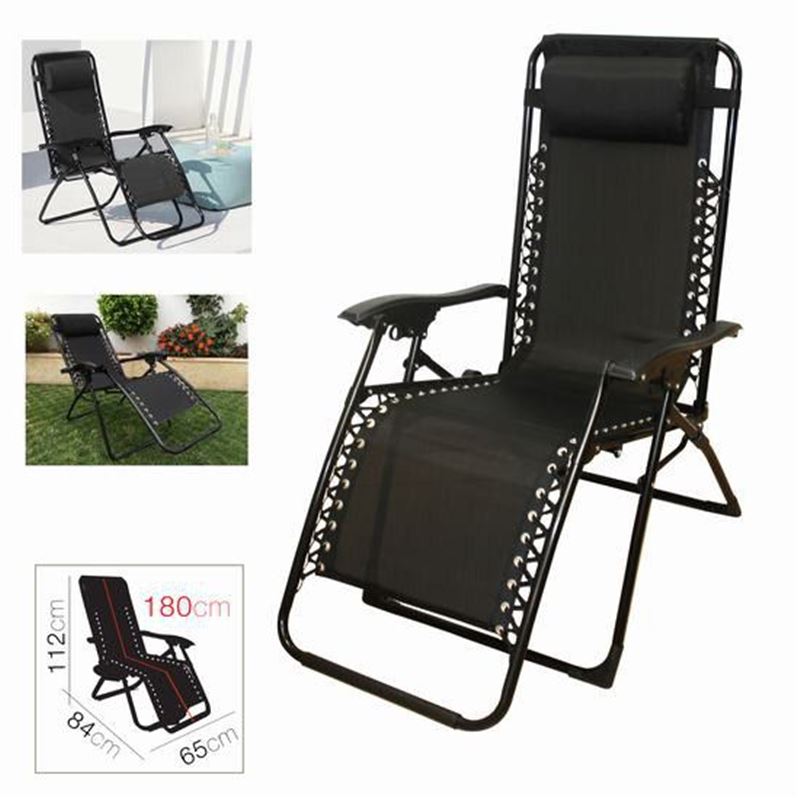 TUMBONA RECLINABLE CON ALMOHADA NEGRA - 12129