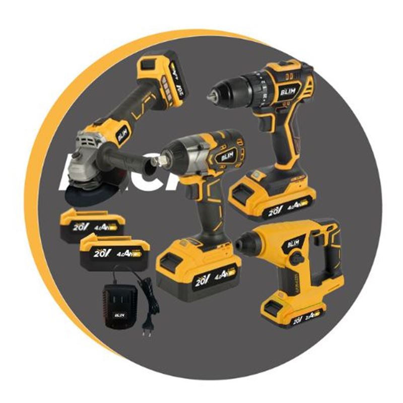 PACK 20V TALADRO + LLAVE DE IMPACTO + RADIAL + MARTILLO 2X 4AH BLIM - PACK184