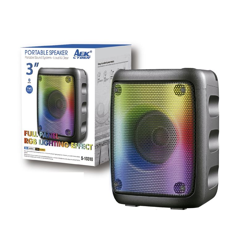 ALTAVOZ BLUETOOTH 3" RGB | TWS | SD | FM | AEK CYBER - S-10310