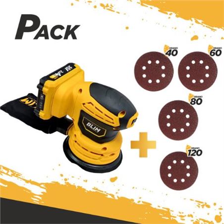 PACK LIJADORA ROTORBITAL 125MM 20V 2AH + JUEGO DE 40 LIJAS BLIM - PACKBLIM11-1