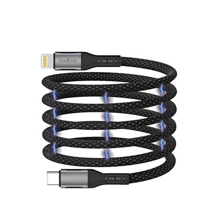 CABLE USB TIPO C A LIGHTNING 1 METRO 27W BLACK NYLON MAXLIFE - OEM0101403