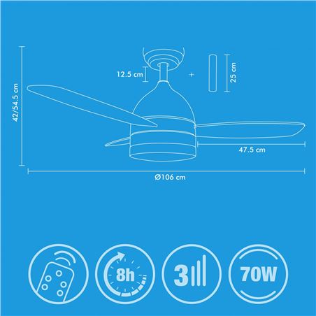 VENTILADOR DE TECHO 70W CON LUZ TRES TONALIDADES BLANCO JOCCA - 2172-2