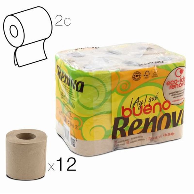 PACK 12 ROLLOS PAPEL HIGIENICO DOBLE CAPA RENOVA - 10753