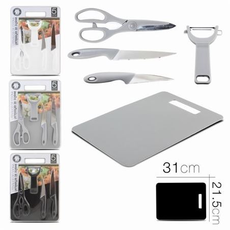 SET TIJERAS + PELADOR + 2 CUCHILLOS + TABLA DE CORTE - 15378