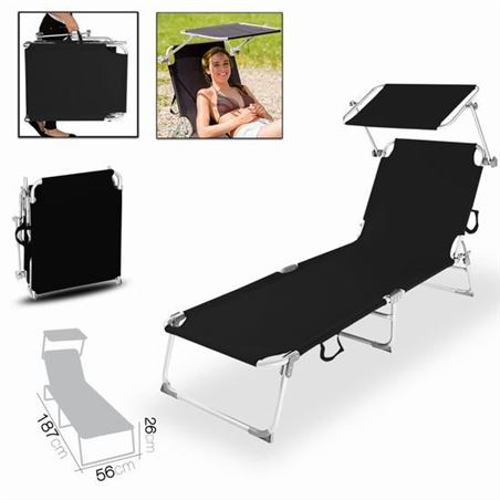TUMBONA DE PLAYA PLEGABLE CON PARASOL NEGRA URBAN LIVING - 14400