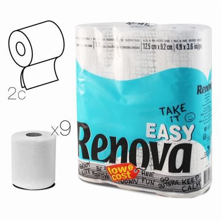 PACK 9 ROLLOS PAPEL HIGIENICO DOBLE CAPA RENOVA - 67117