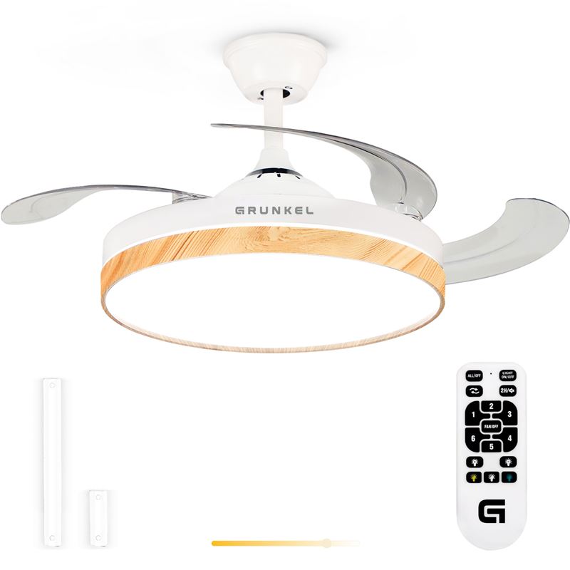VENTILADOR TECHO 42" LED BLANCO 20W ASPAS RETRACTILES BLANCO/MADERA GRUNKEL - SKYWIND-42W25