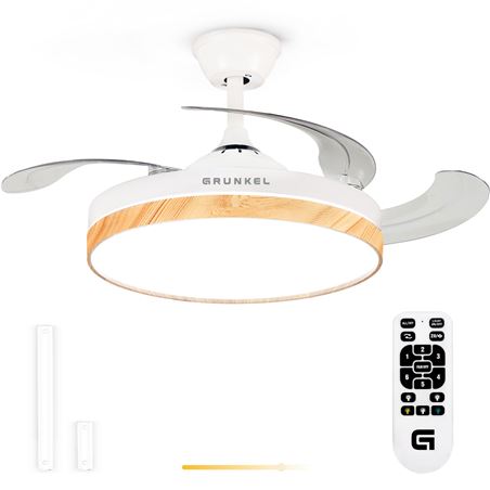 VENTILADOR TECHO 42" LED BLANCO 20W ASPAS RETRACTILES BLANCO/MADERA GRUNKEL - SKYWIND-42W25