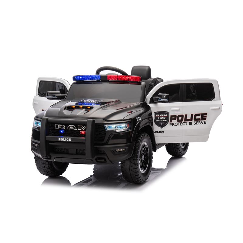 COCHE INFANTIL A BATERIA CON CONTROL REMOTO RAM 1500 POLICIA NEGRO - 33009-1
