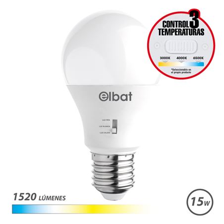 BOMBILLA LED A60 | 15W | 1520LM | E27 | LUZ CALIDA/BLANCA/FRIA | ELBAT - EB0583
