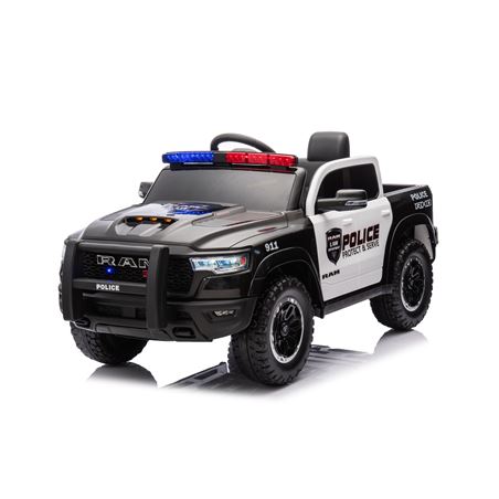COCHE INFANTIL A BATERIA CON CONTROL REMOTO RAM 1500 POLICIA NEGRO - 33009-5