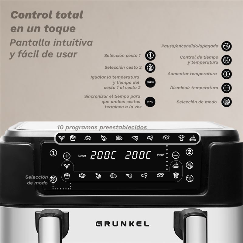 FREIDORA DE AIRE 10 LITROS 2800W CUBETOS FLEXIBLES GRUNKEL - DUALFLEXFRYER-2