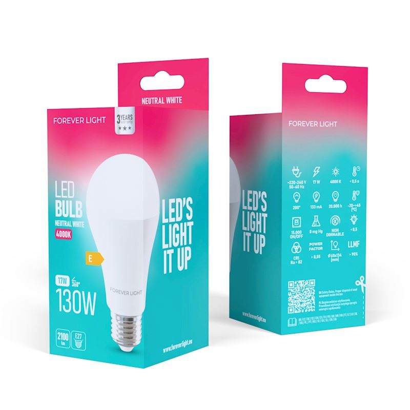BOMBILLA LED A65 | 17W | 2100LM | E27 | LUZ BLANCA | FOREVER - RTV9000011